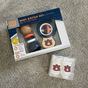 Auburn newborn socks and rattle set